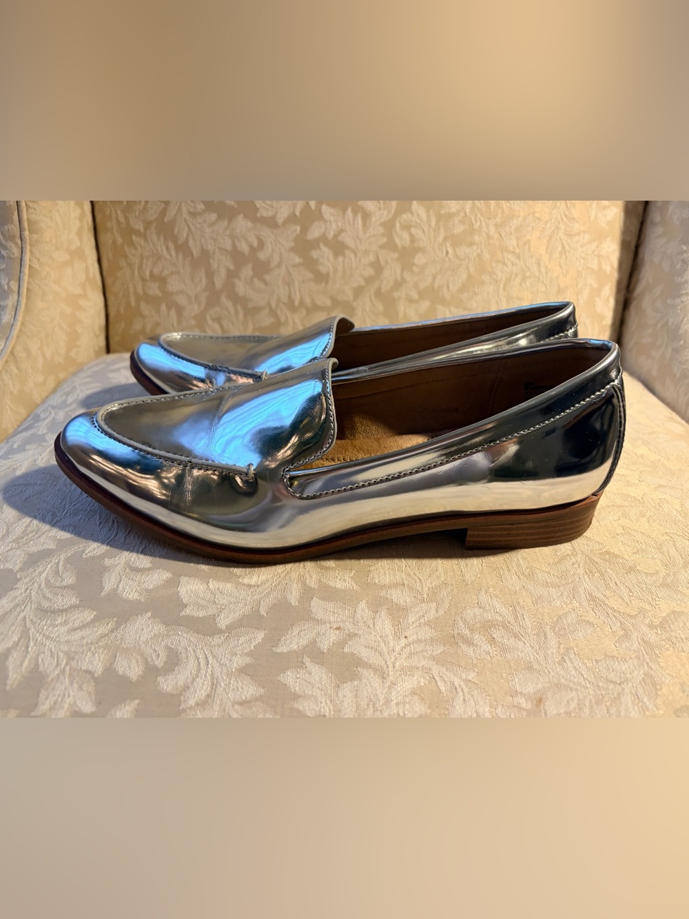 AEROSOLES Metallic Silver Slip-On Loafers